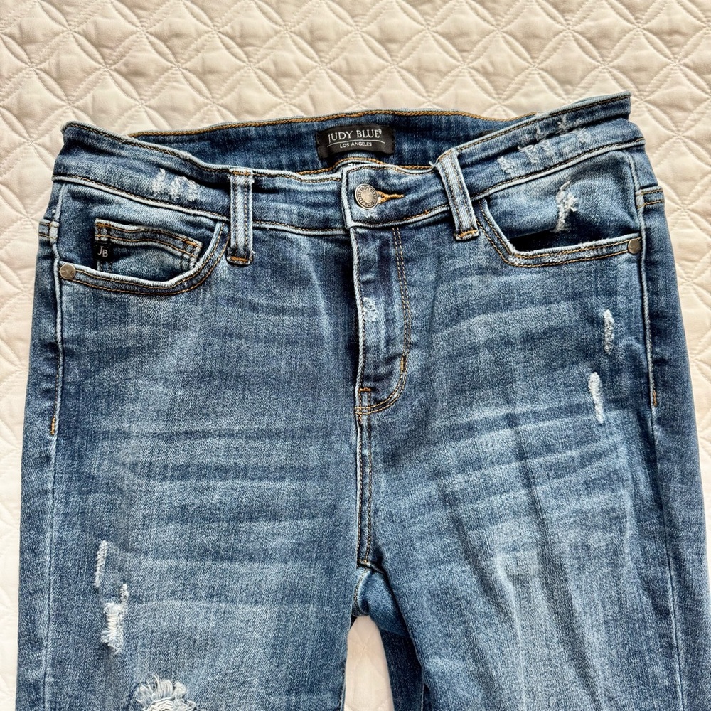 Judy Blue Distressed Skinny Red Buffalo Plaid Denim Blue Jeans Size 9/29 - Picture 5 of 15